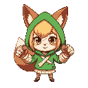 fox girl with green hoodie on. bandage around her fists.