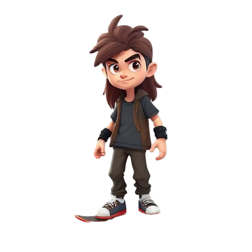 skater character with long hair 