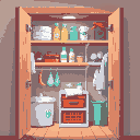 a cleaning closet shelf