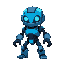 um robo baixo de altura, a cabeça é um pouco maior que o corpo, da cor azul com alguns fios nos braços