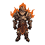 make a character sprite based on tibia style, that character is a warrior with animated fire armor