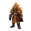 make a character sprite based on tibia style, that character is a warrior with animated fire armor