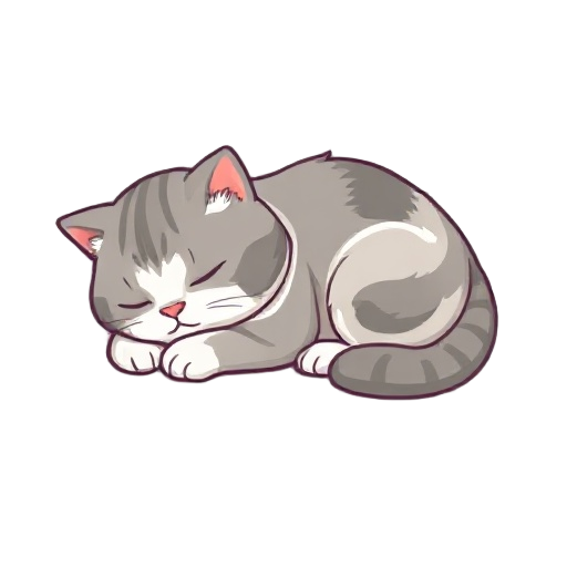 scottish fold cat with gray and white hair sleeping laying down cuddling itself pixel