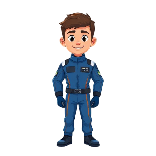 a racecar driver. no helmet, blue suit