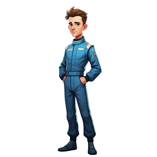 a racecar driver. no helmet, blue suit