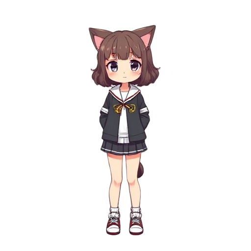 colegial anime feminino fofo com cabelo curto e orelhas e calda de gato 