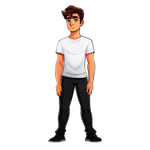 male character with white t-shirt and black pants