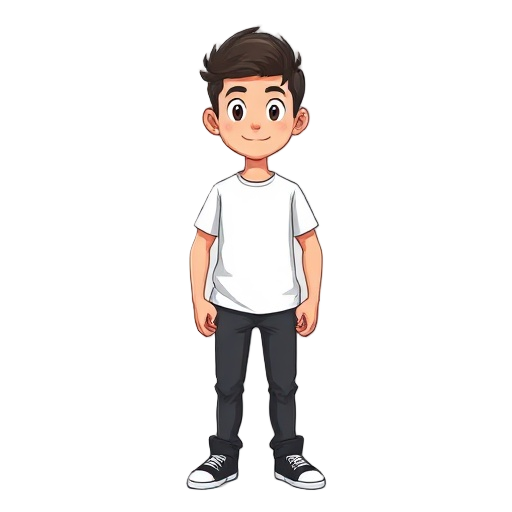 male character with white t-shirt and black pants