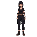 dungeonpunk retro style women with black cargo pants. black hair