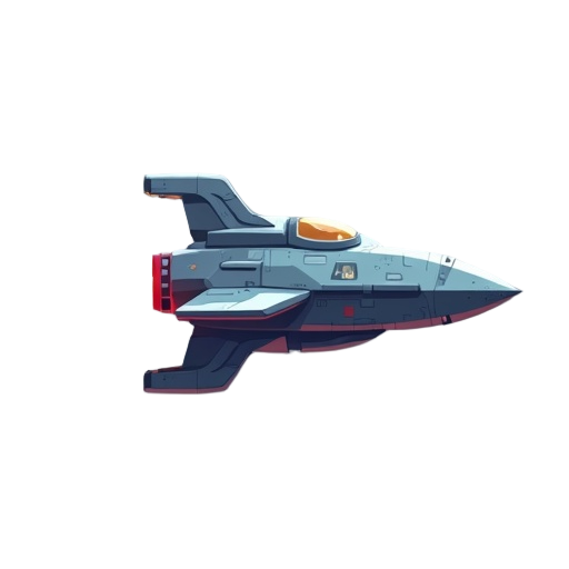 i need a 2d spaceship for my space shooter game. the ship should face to the left and not be pixelated. it should have clean details.