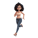  a woman with curly hair running