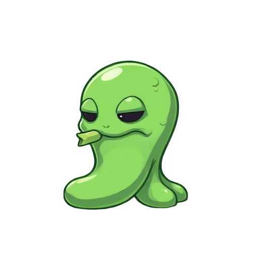 un slime vert avec une carapace et un canon dans un style cartoon