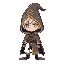 full-body, glowing eyes, long cloak,rpg, , chibi, hood with accents, glowing pale gold eyes, white .a wizard hat with a wide, draping back and golden trim, male