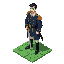 military uniform: white shirt, dark blue coat w/ gold epaulets, black boots. black short hair, no mustache/hat. standing on green tile map, holding sword, facing forward. clean lines, 8-10 colors, transparent bg, sharp edges, isometric, pseudo-3d depth, f