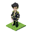 military uniform: white shirt, dark blue coat w/ gold epaulets, black boots. black short hair, no mustache/hat. standing on green tile map, holding sword, facing forward. clean lines, 8-10 colors, transparent bg, sharp edges, isometric, pseudo-3d depth, f