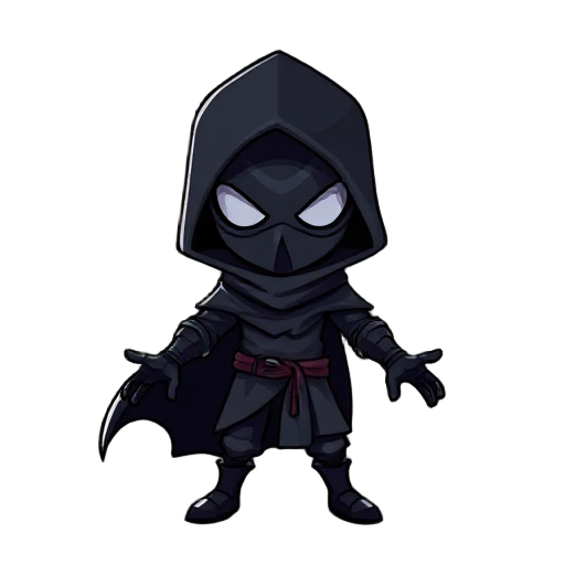 ombrage, mask of shadow. a character that has shadow based ability and wearing mask.
