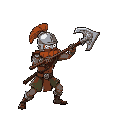 a warrior with a halberd attacking