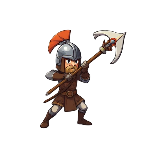 a warrior with a halberd attacking