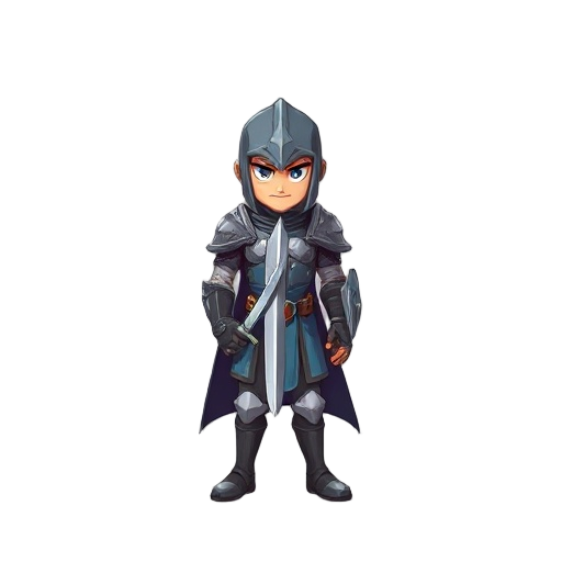 um personagem com armadura espada e escudo