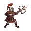 a warrior with a halberd attacking