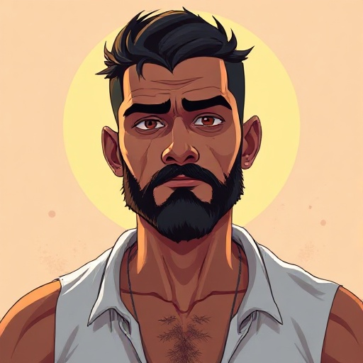 descrição visual para geração de imagem – davi souza (zona morta: rio em chamas)  homem brasileiro, 38 anos, pele morena clara com marcas de sol, rosto sério e endurecido pelo tempo. barba cerrada e c