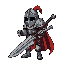 forgotten knight, with old broken armour and a rotten greatsword