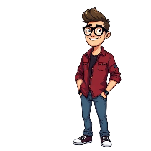 criar um homem alto de óculos com a camisa preta e uma calça jeans
