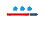 create a hud for a poker game showing a red life bar with three lines in the health bar and three blue circles representing actions above the health bar