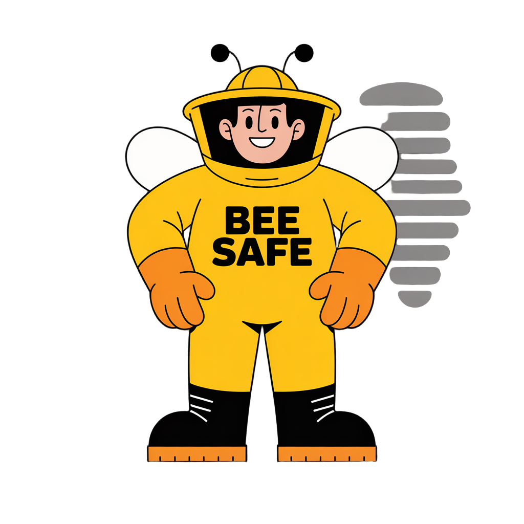 a character wearing a yellow beekeeper suit.  the character should have a full-body yellow protective suit with orange gloves and black boots. 