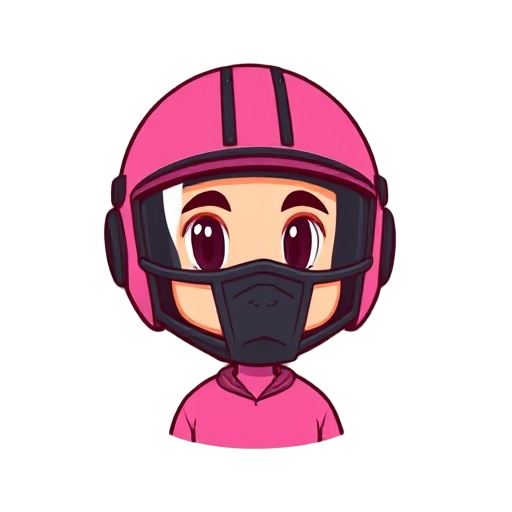 courier in pink colors with black full face helmet