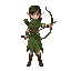 an elf archer girl. green robes, black hair.