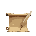 old scroll and a quill. with the scroll facing the camera.