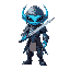 a blue alien in a futuristic armor with a katana