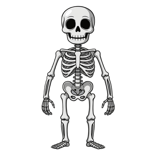 monochrome black and white skeleton front view