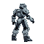 create a static sprite of a bipedal robot in armored core vi style, voidels-inspired, for a 2d side-scrolling game. two legs, two bare hands, facing right, full body. sleek armor, glowing accents. transparent background