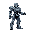 create a static sprite of a bipedal robot in armored core vi style, voidels-inspired, for a 2d side-scrolling game. two legs, two bare hands, facing right, full body. sleek armor, glowing accents. transparent background