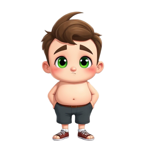 a chubby eastern european white male, green eyes, short brown hair 