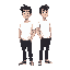 man with black pants and white t-shirts with relaxed proportions