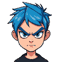 someone thst is confident. blue emo hair and angry face. 