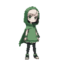 menina de anime com roupa verde, pele branca, cabelo branco