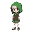 menina de anime com roupa verde, pele branca, cabelo branco