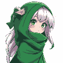 menina de anime com roupa verde, pele branca, cabelo branco