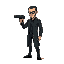 a man from the matrix points a gun in his head