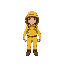 a character wearing a yellow beekeeper suit.