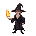 a noir wizard holding a fireball
