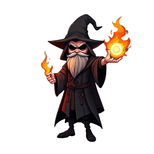 a noir wizard holding a fireball