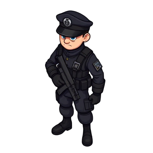 soldier in black uniform, cap, black gloves