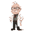 half side profile, side scroll game character , low detailed face , realistic proportions with 60 pixels height , fat , old scientist with glasses and lab coat. half hair top of the head is bald.