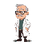 half side profile , 60 pixels long , fat , old scientist with glasses and lab coat. half hair top of the head is bald