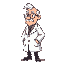 half side profile , 60 pixels long , fat , old scientist with glasses and lab coat. half hair top of the head is bald